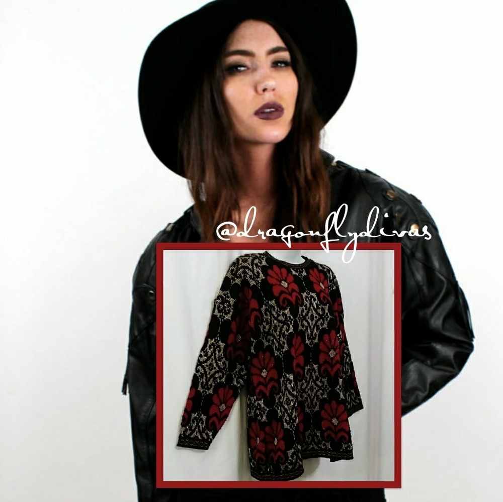 VTG 80s Medallion Print Long Sweater M - EUC